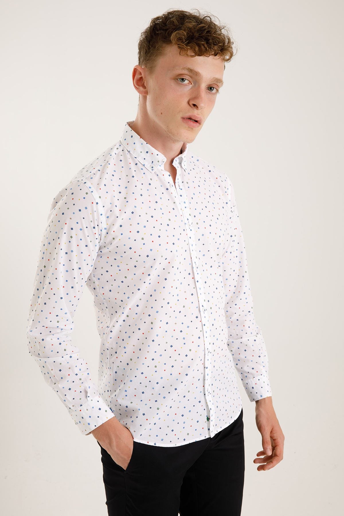 Poggianti Düğmeli Yaka Renkli Desenli Gabella Gömlek-Libas Trendy Fashion Store