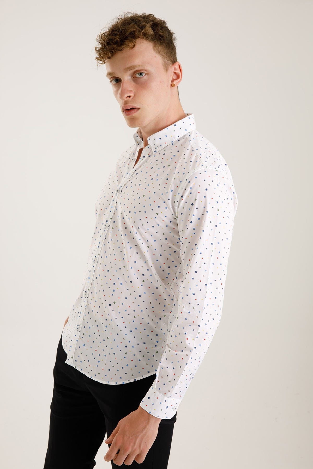 Poggianti Düğmeli Yaka Renkli Desenli Gabella Gömlek-Libas Trendy Fashion Store