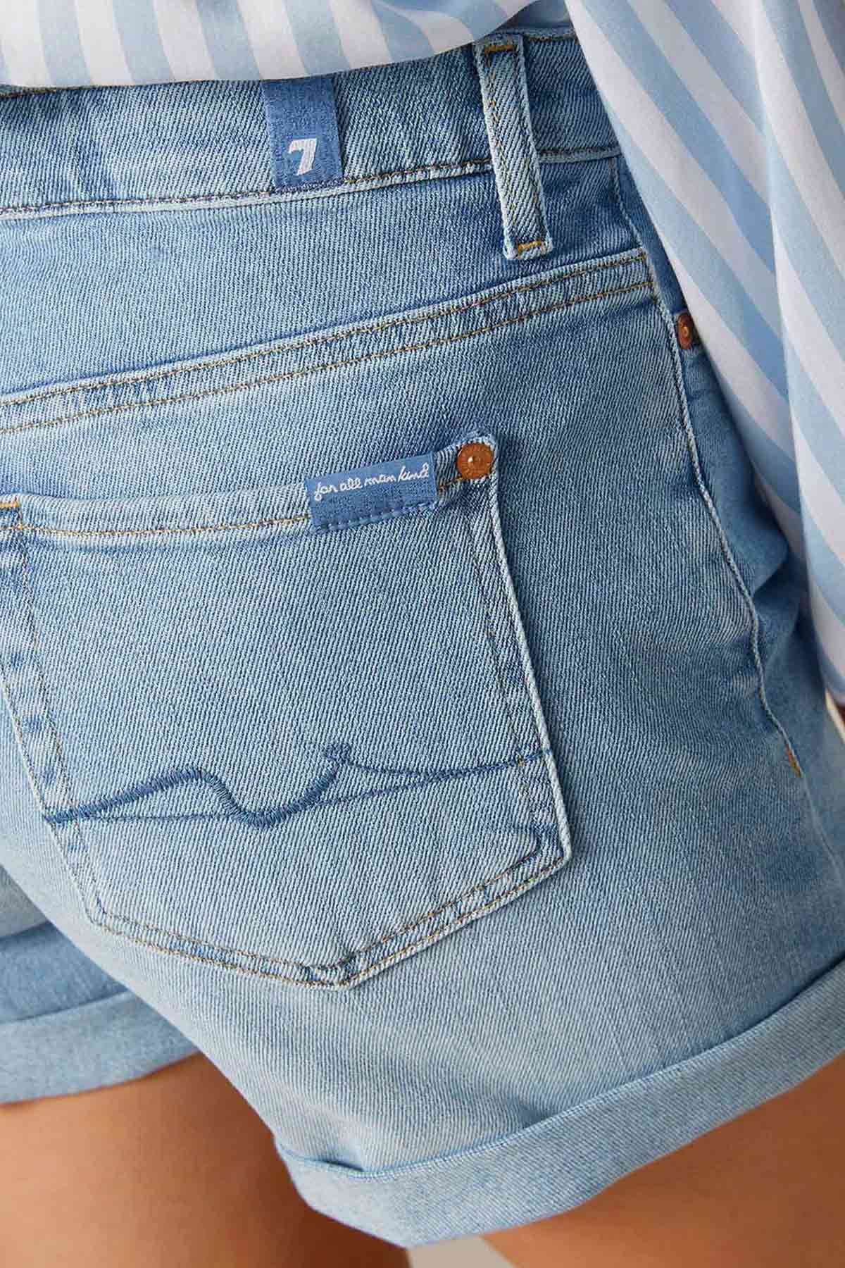 7 For All Mankind Yüksek Bel Açık Yıkama Denim Şort-Libas Trendy Fashion Store