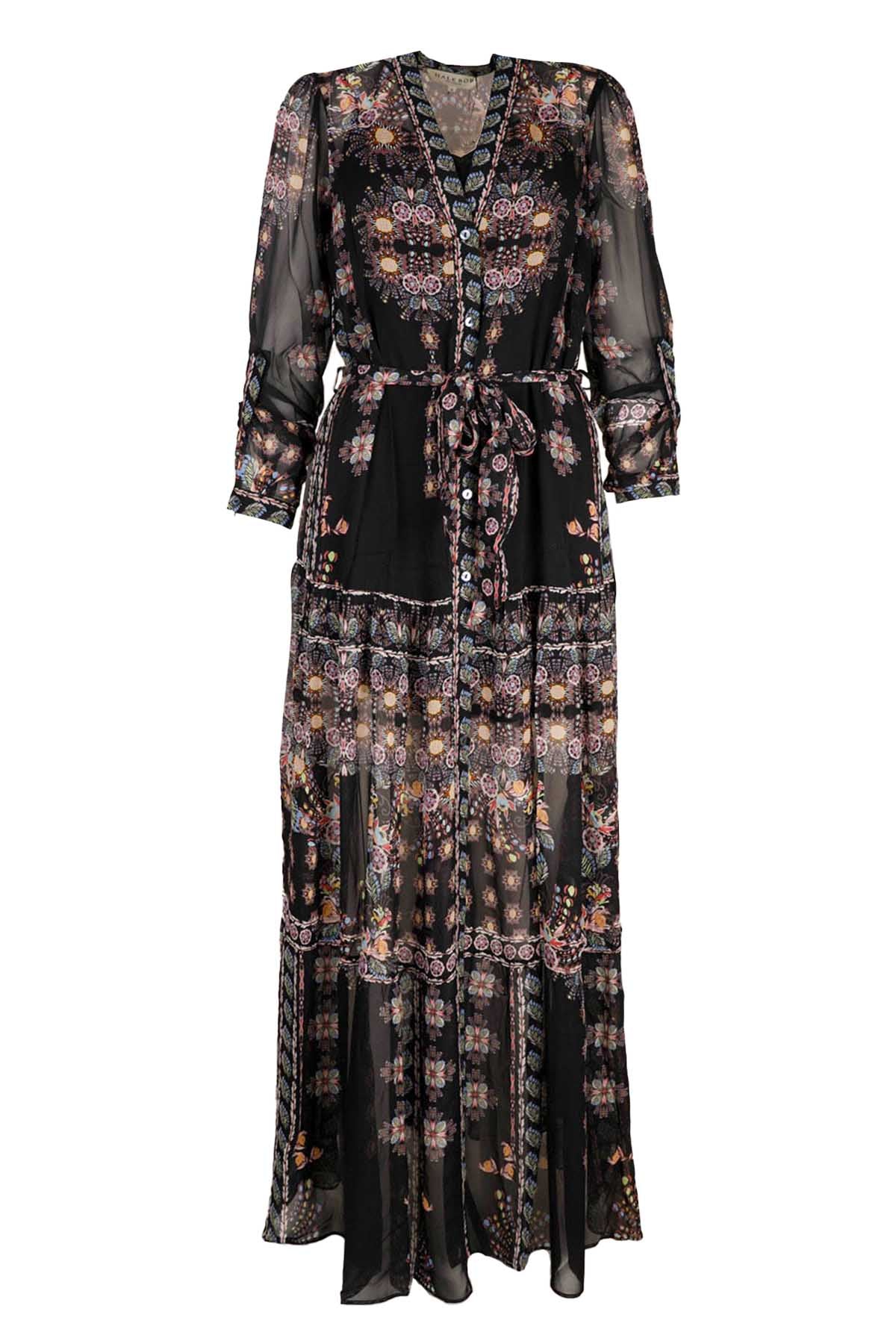 Hale Bob Belden Kuşaklı Desenli Maxi Elbise-Libas Trendy Fashion Store