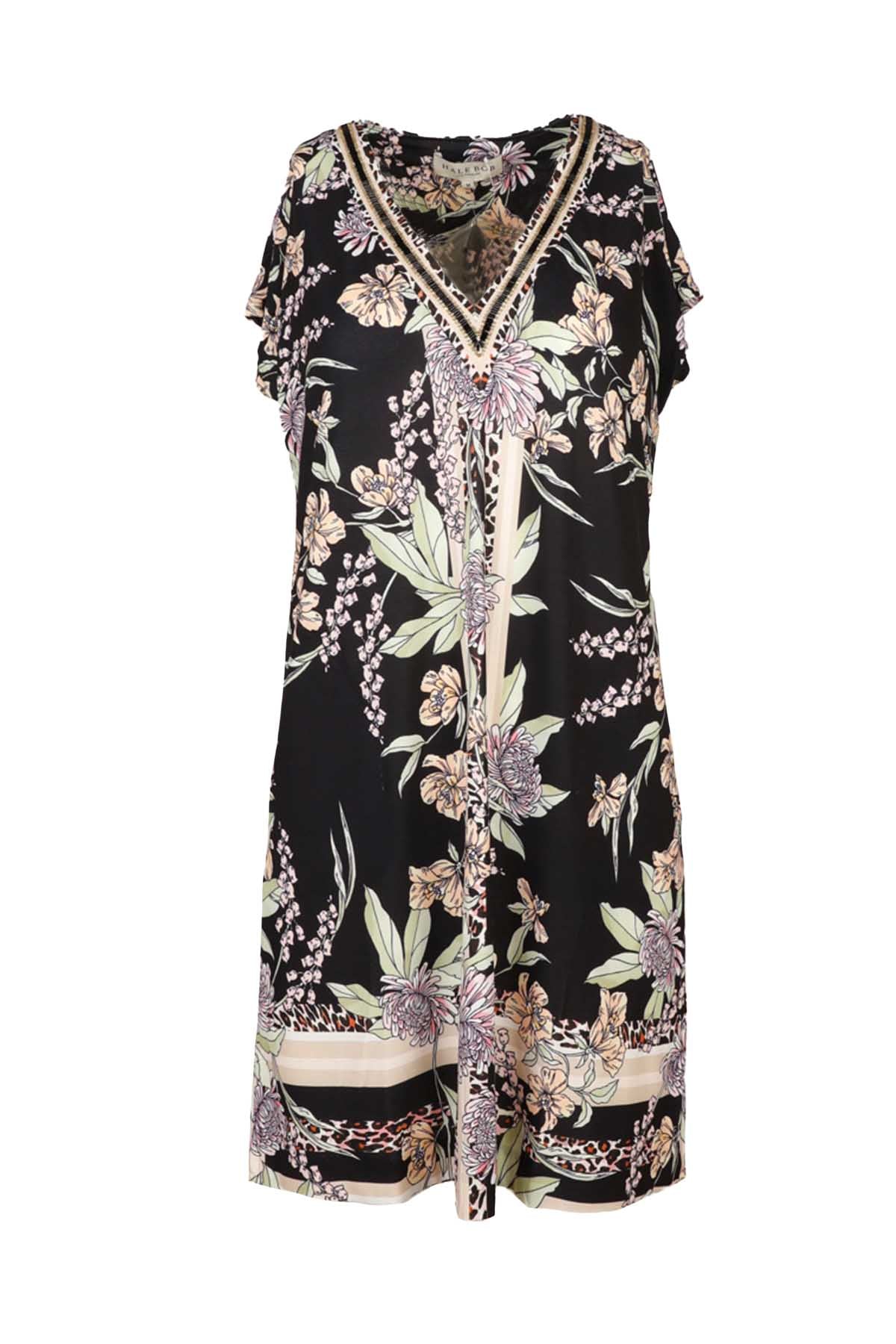 Hale Bob Çiçek Desenli Mini V Yaka Elbise-Libas Trendy Fashion Store