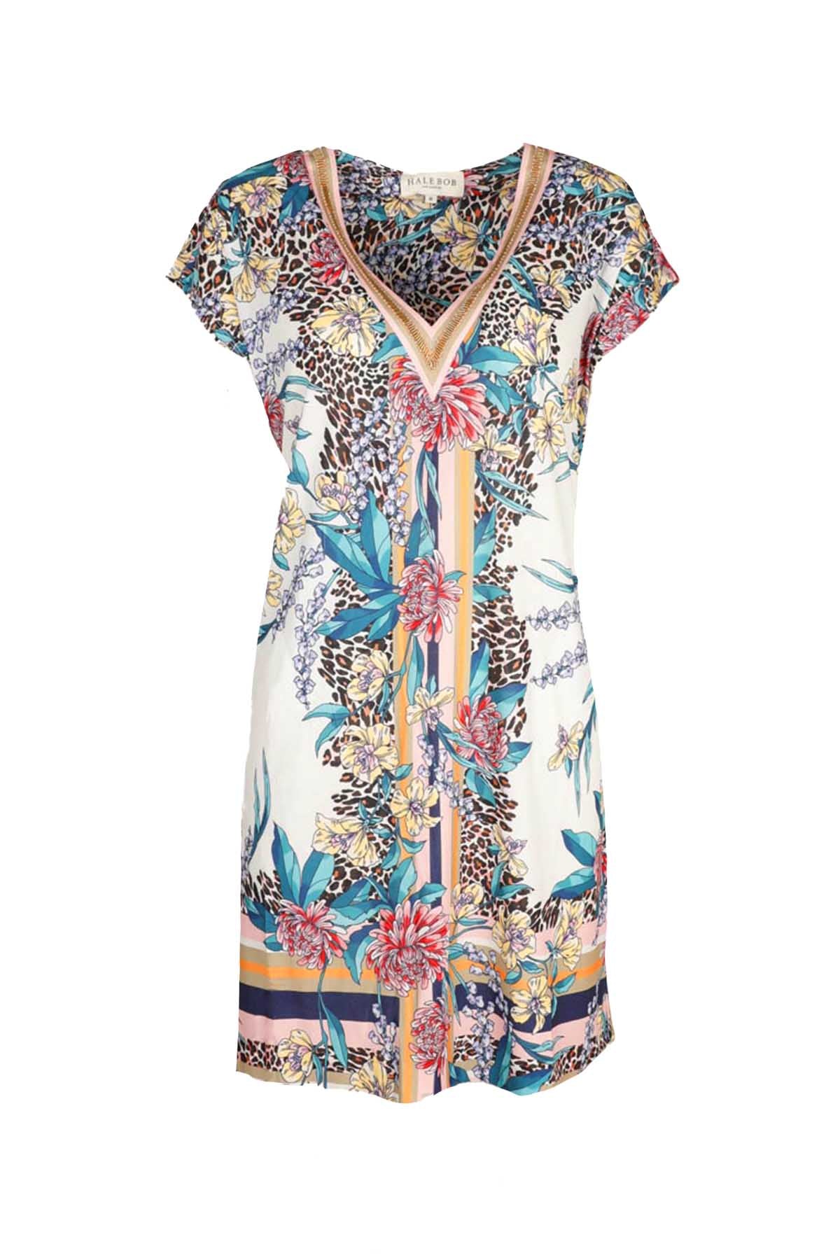 Hale Bob Çiçek Desenli Mini V Yaka Elbise-Libas Trendy Fashion Store