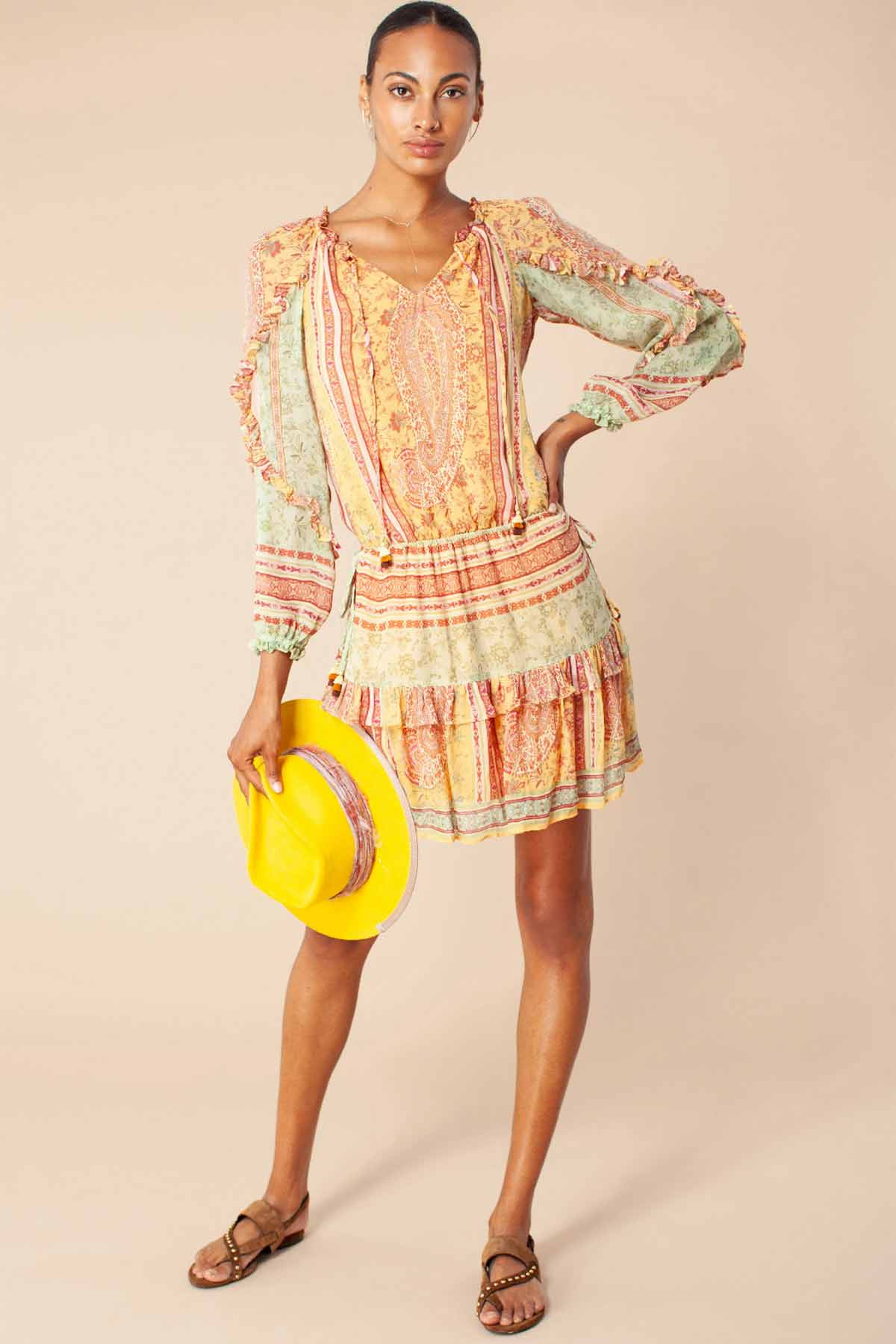 Hale Bob Çiçek Desenli Fırfır Detaylı Mini Elbise-Libas Trendy Fashion Store