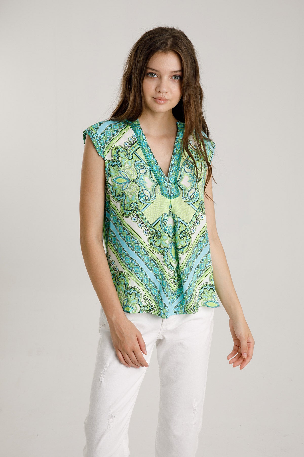 Hale Bob V Yaka Desenli Bluz-Libas Trendy Fashion Store