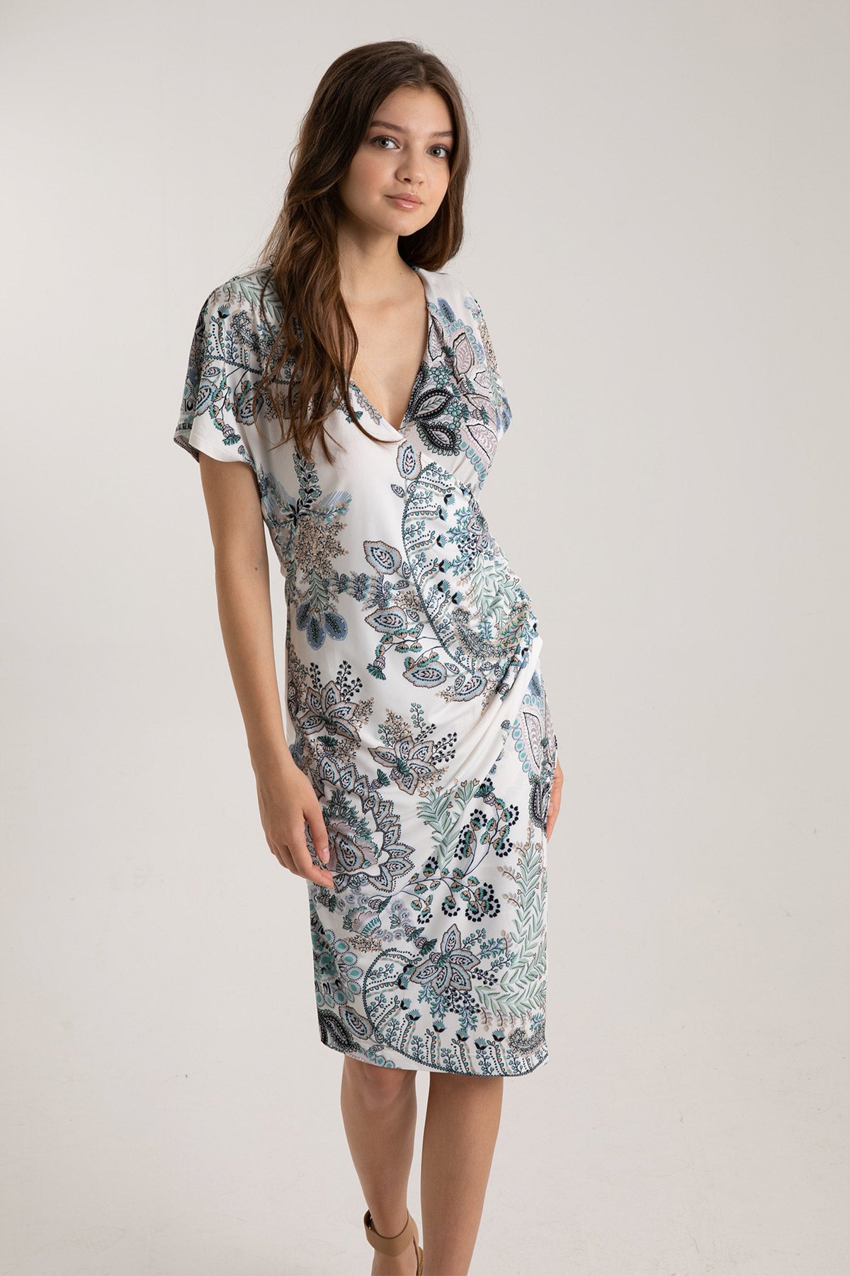 Hale Bob V Yaka Diz Üstü Kruvaze Elbise-Libas Trendy Fashion Store