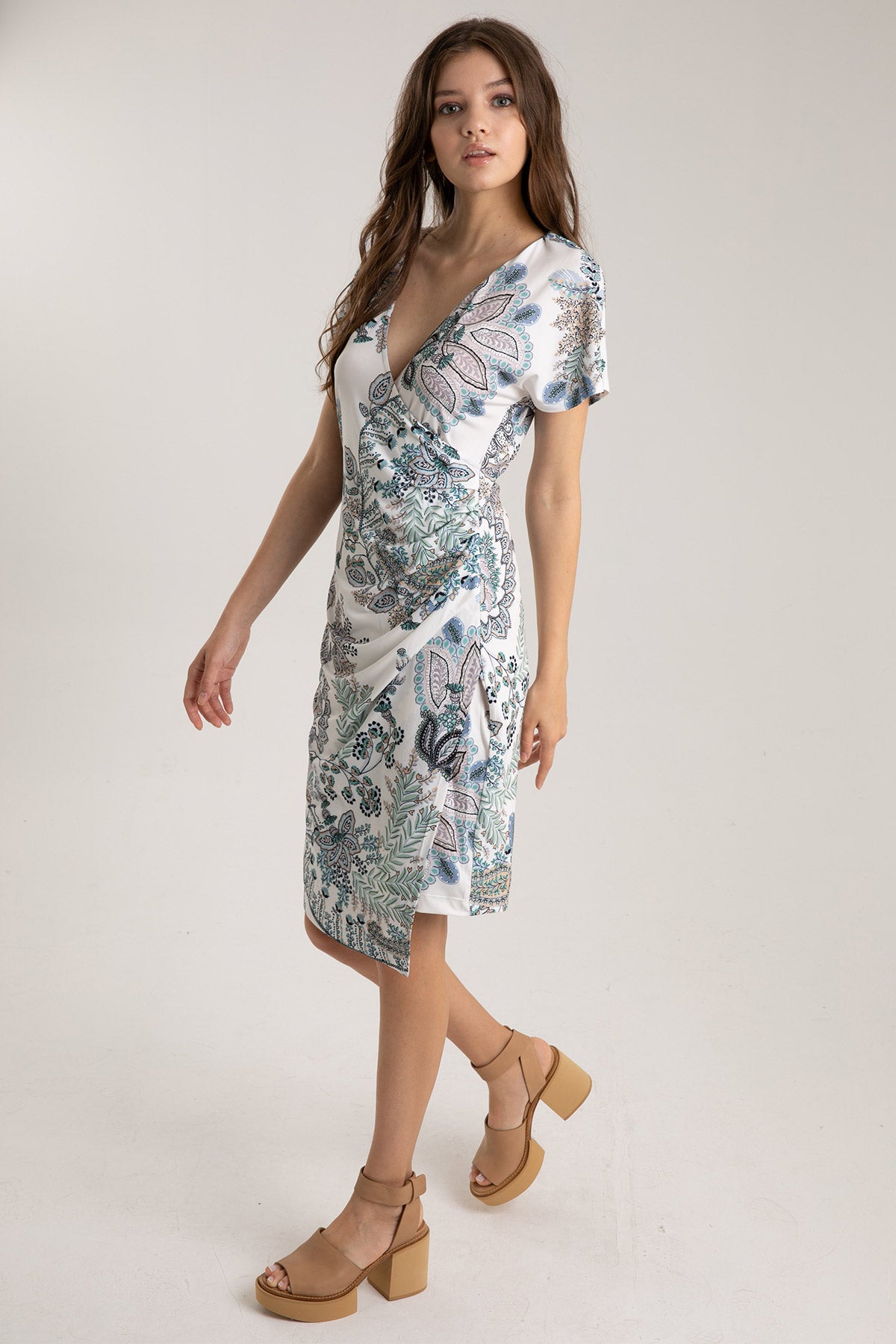 Hale Bob V Yaka Diz Üstü Kruvaze Elbise-Libas Trendy Fashion Store