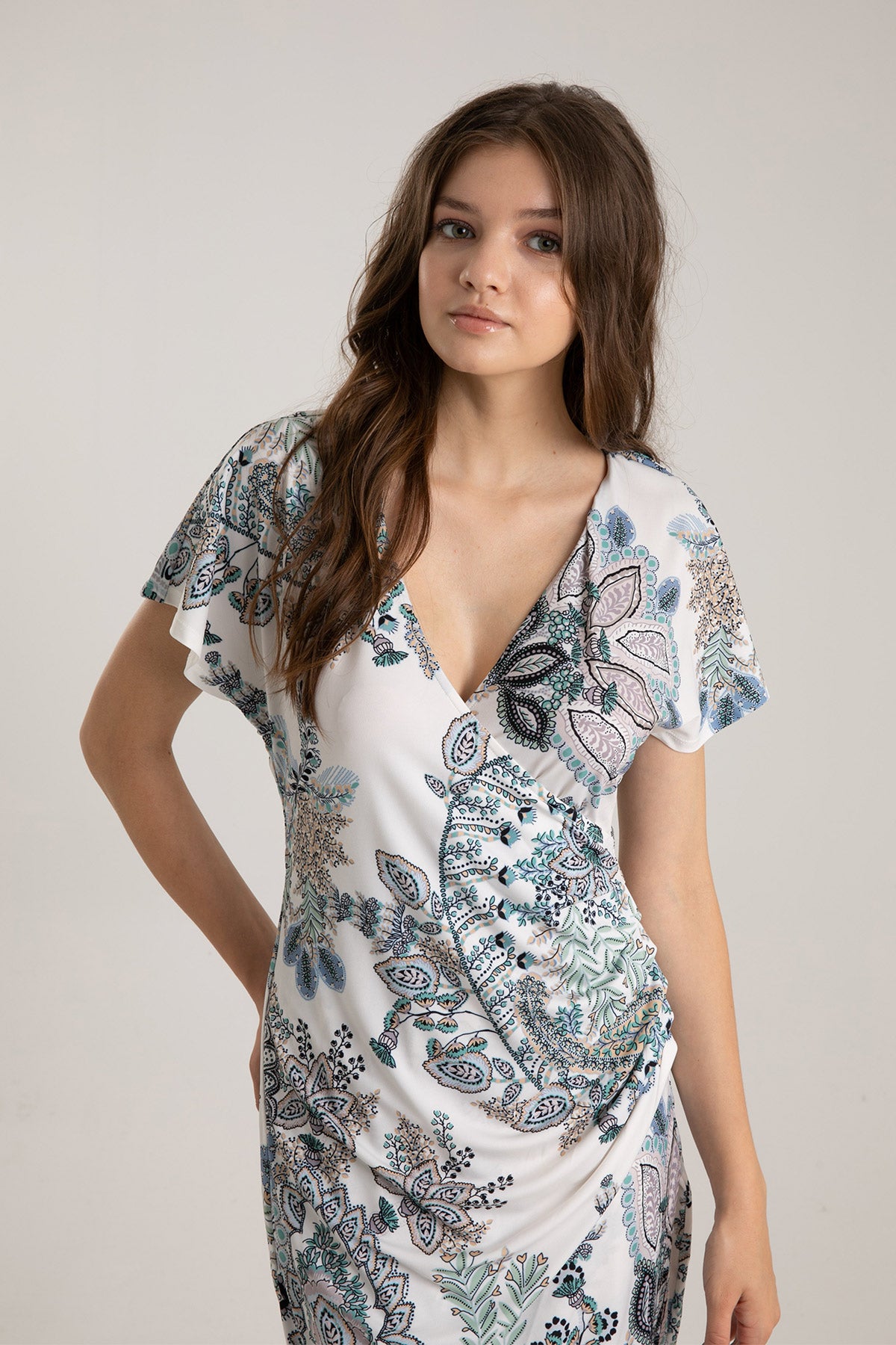 Hale Bob V Yaka Diz Üstü Kruvaze Elbise-Libas Trendy Fashion Store