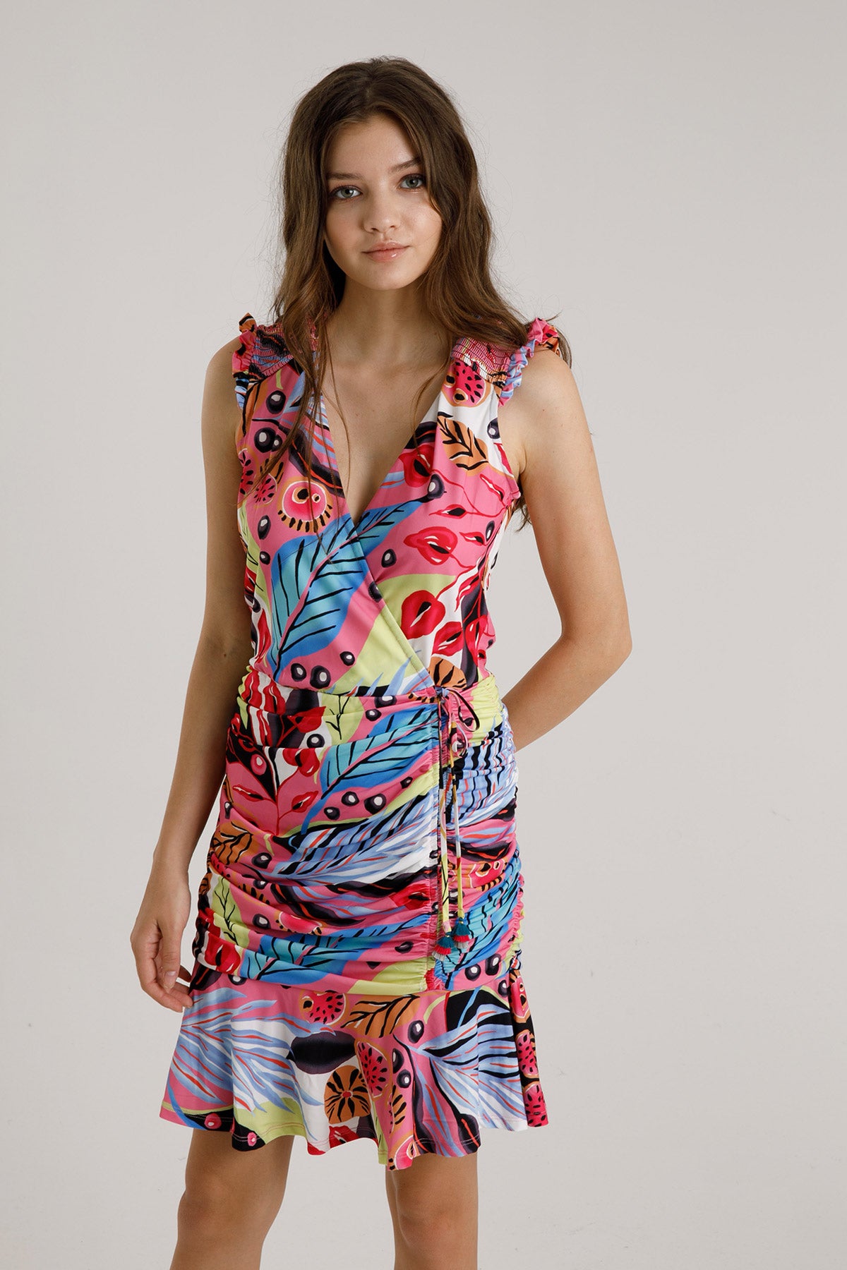 Hale Bob Drapeli Fırfır Detaylı Diz Üstü Elbise-Libas Trendy Fashion Store