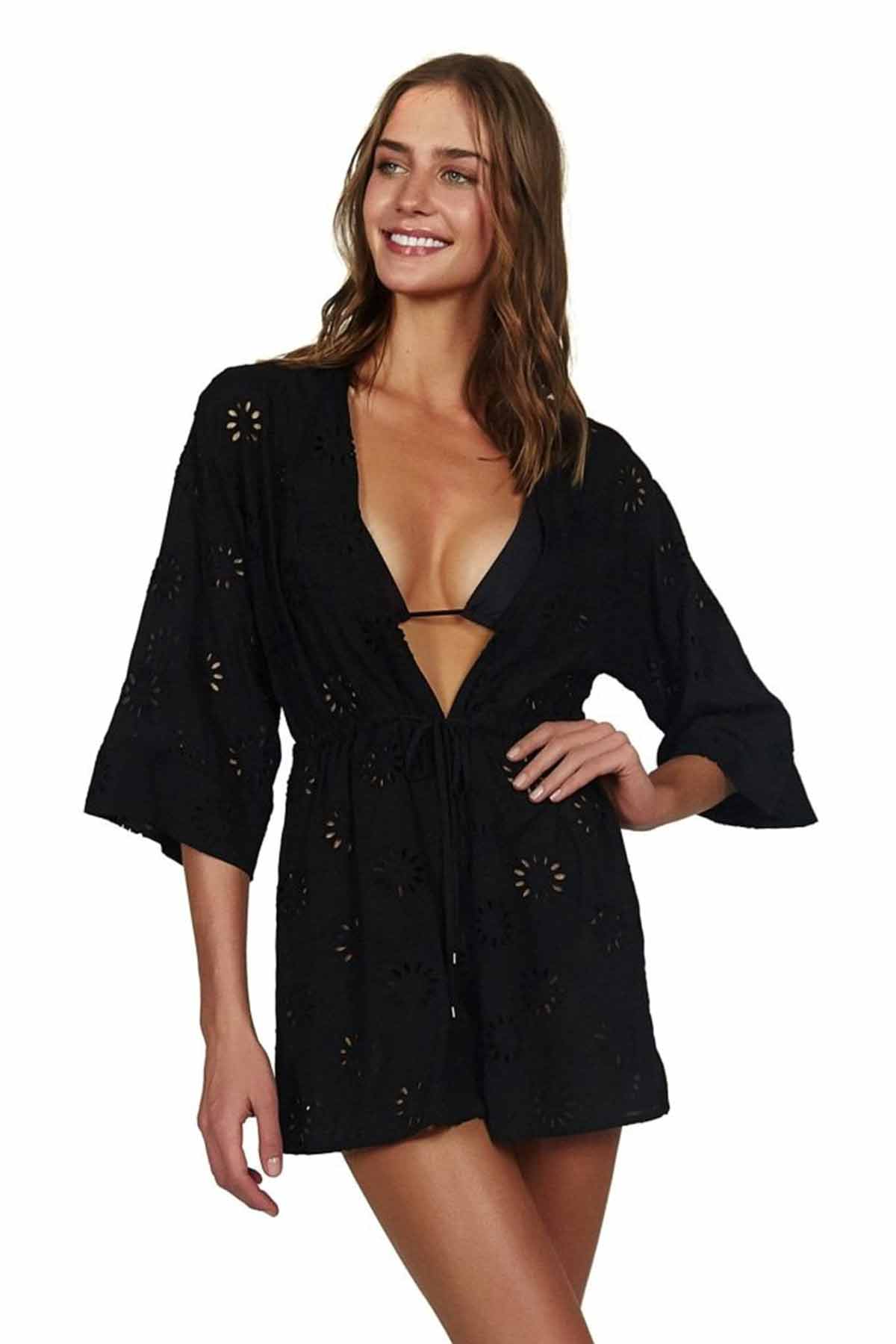 Vix Lazer Kesim Çiçek Desenli Mini Kimono-Libas Trendy Fashion Store