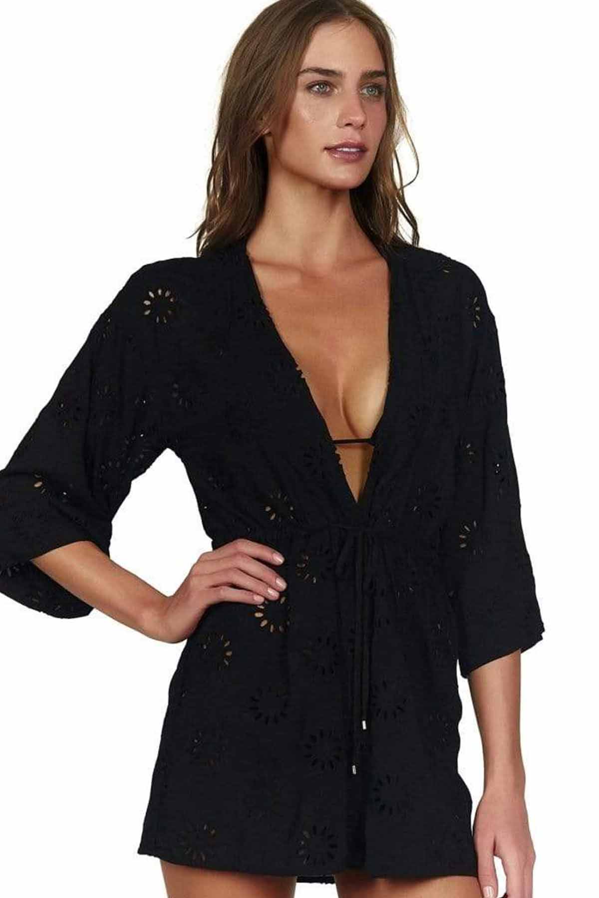 Vix Lazer Kesim Çiçek Desenli Mini Kimono-Libas Trendy Fashion Store