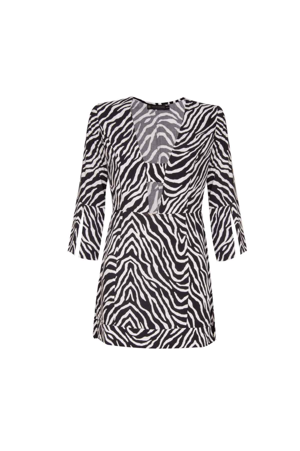 Vix Zebra Desenli Mini Elbise-Libas Trendy Fashion Store