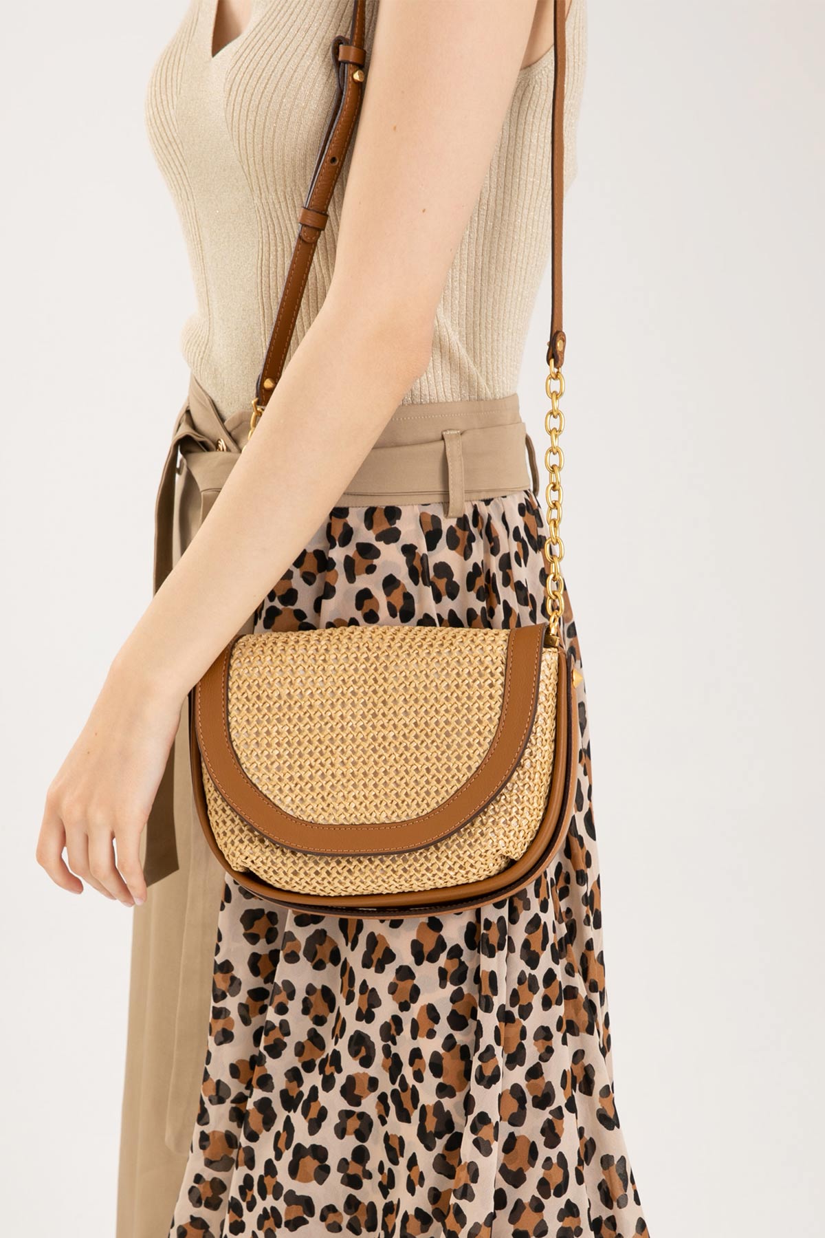 Gianni Chiarini Diana Deri Detaylı Hasır Örgü Çanta-Libas Trendy Fashion Store