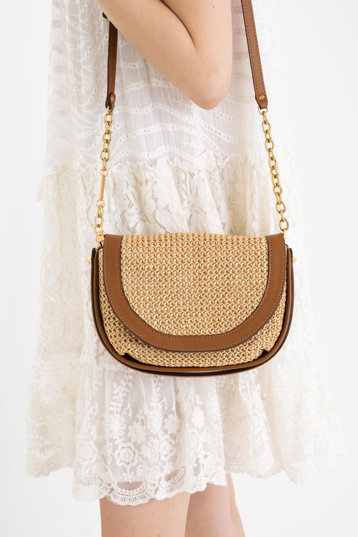 Gianni Chiarini Diana Deri Detaylı Hasır Örgü Çanta-Libas Trendy Fashion Store