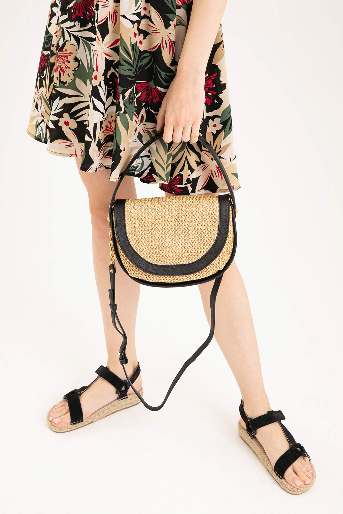 Gianni Chiarini Diana Deri Detaylı Hasır Örgü Çanta-Libas Trendy Fashion Store