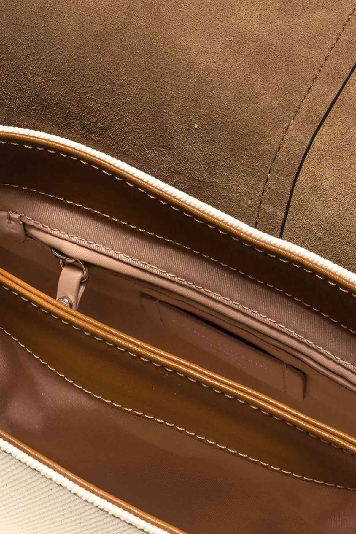 Gianni Chiarini Round Deri ve Kanvas Çanta-Libas Trendy Fashion Store