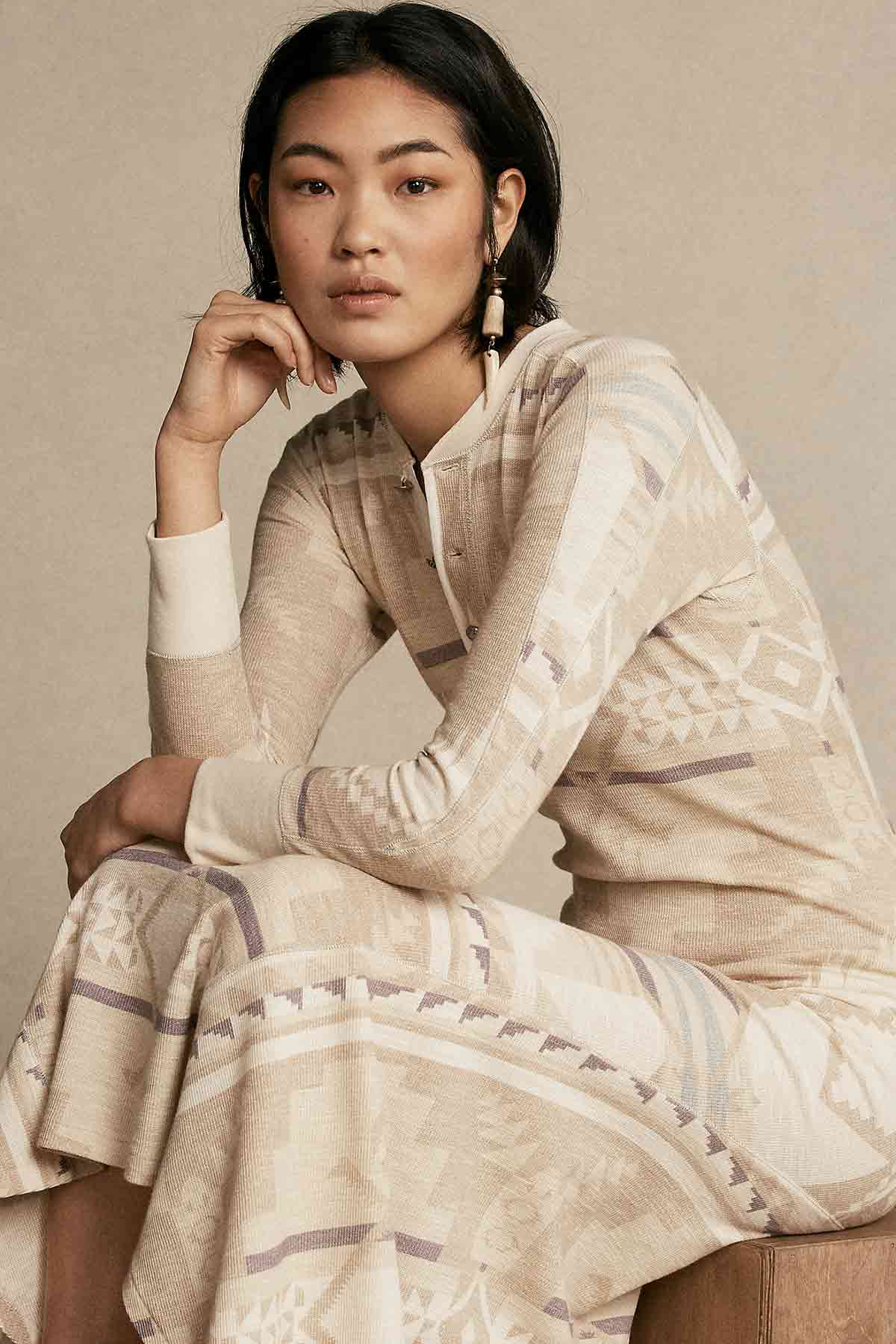 Polo Ralph Lauren Etnik Desenli Henley Maxi Elbise-Libas Trendy Fashion Store