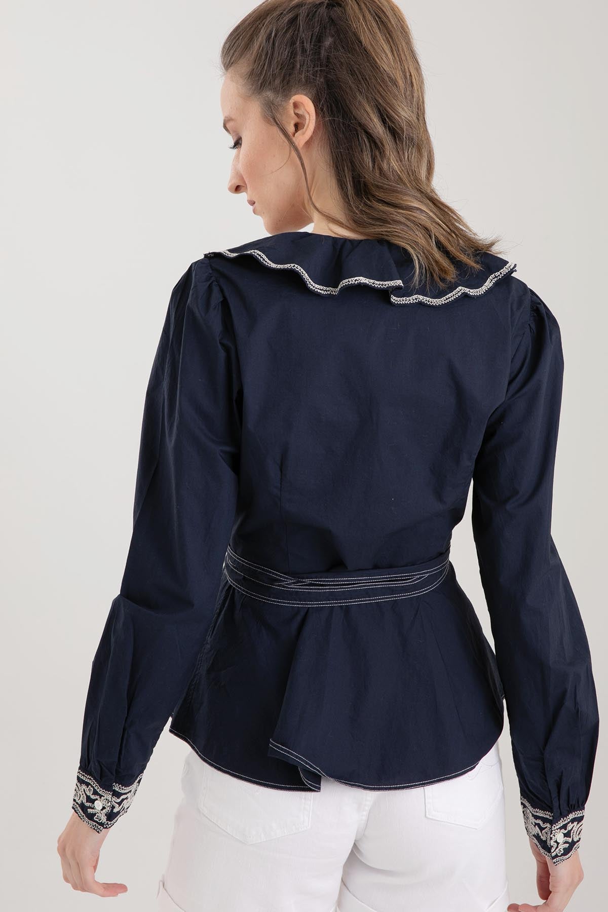 Polo Ralph Lauren Belden Kuşaklı Volanlı Yaka Marin Gömlek-Libas Trendy Fashion Store