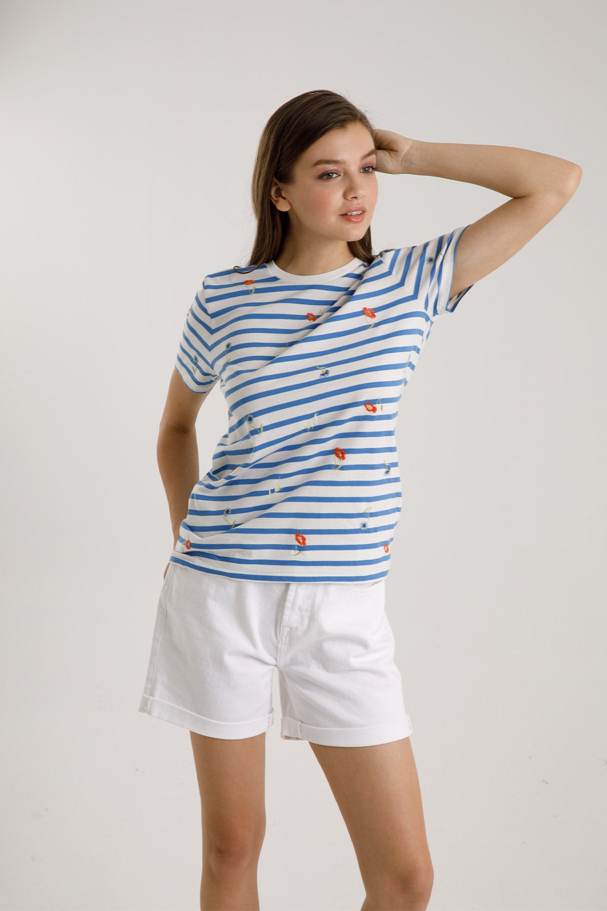 Polo Ralph Lauren Çizgili Çiçek Nakışlı T-shirt-Libas Trendy Fashion Store
