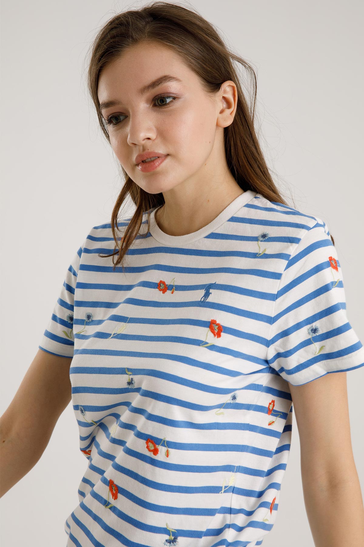 Polo Ralph Lauren Çizgili Çiçek Nakışlı T-shirt-Libas Trendy Fashion Store