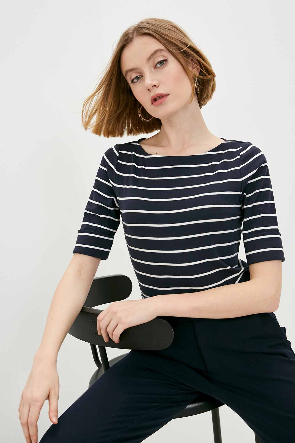 Polo Ralph Lauren Kayık Yaka Çizgili T-shirt-Libas Trendy Fashion Store