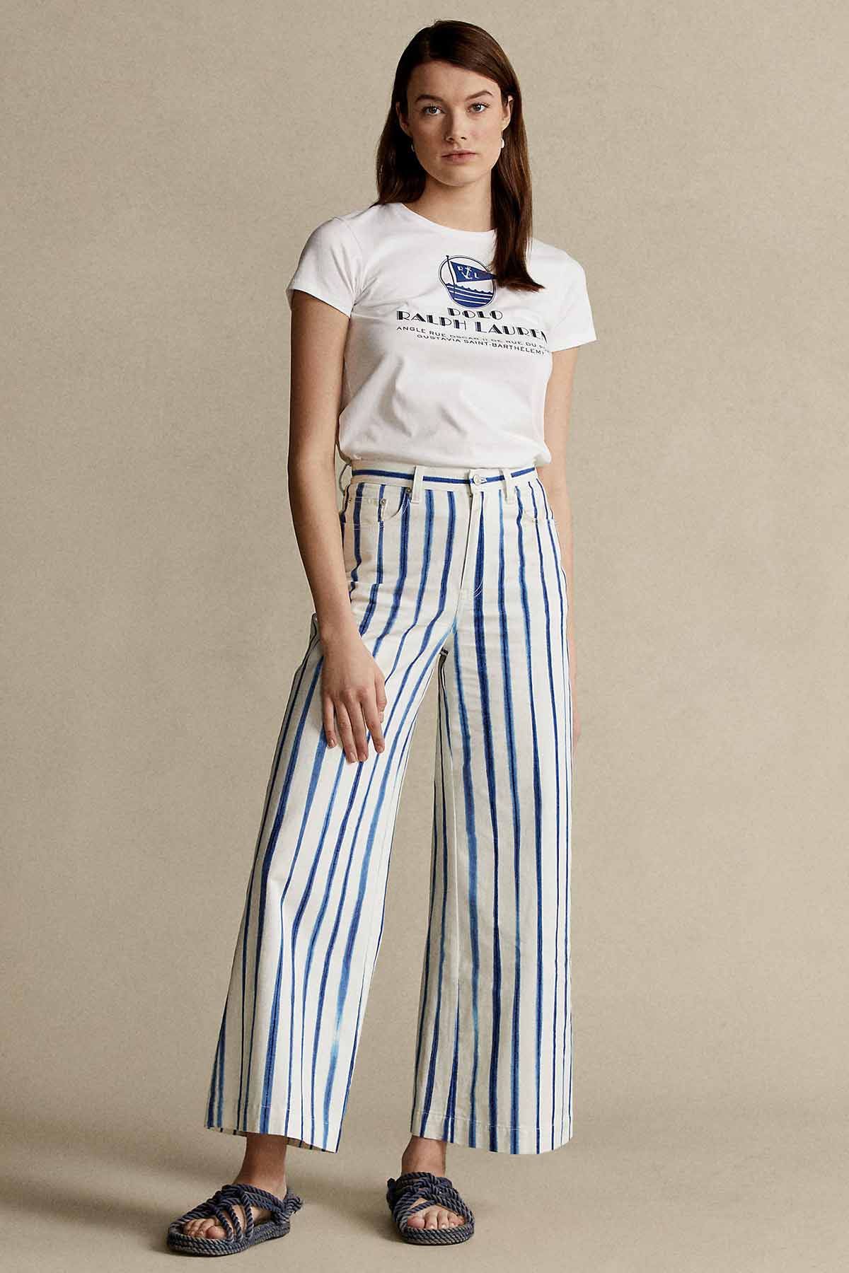 Polo Ralph Lauren Çizgili Yüksek Bel Crop Paça Pantolon-Libas Trendy Fashion Store