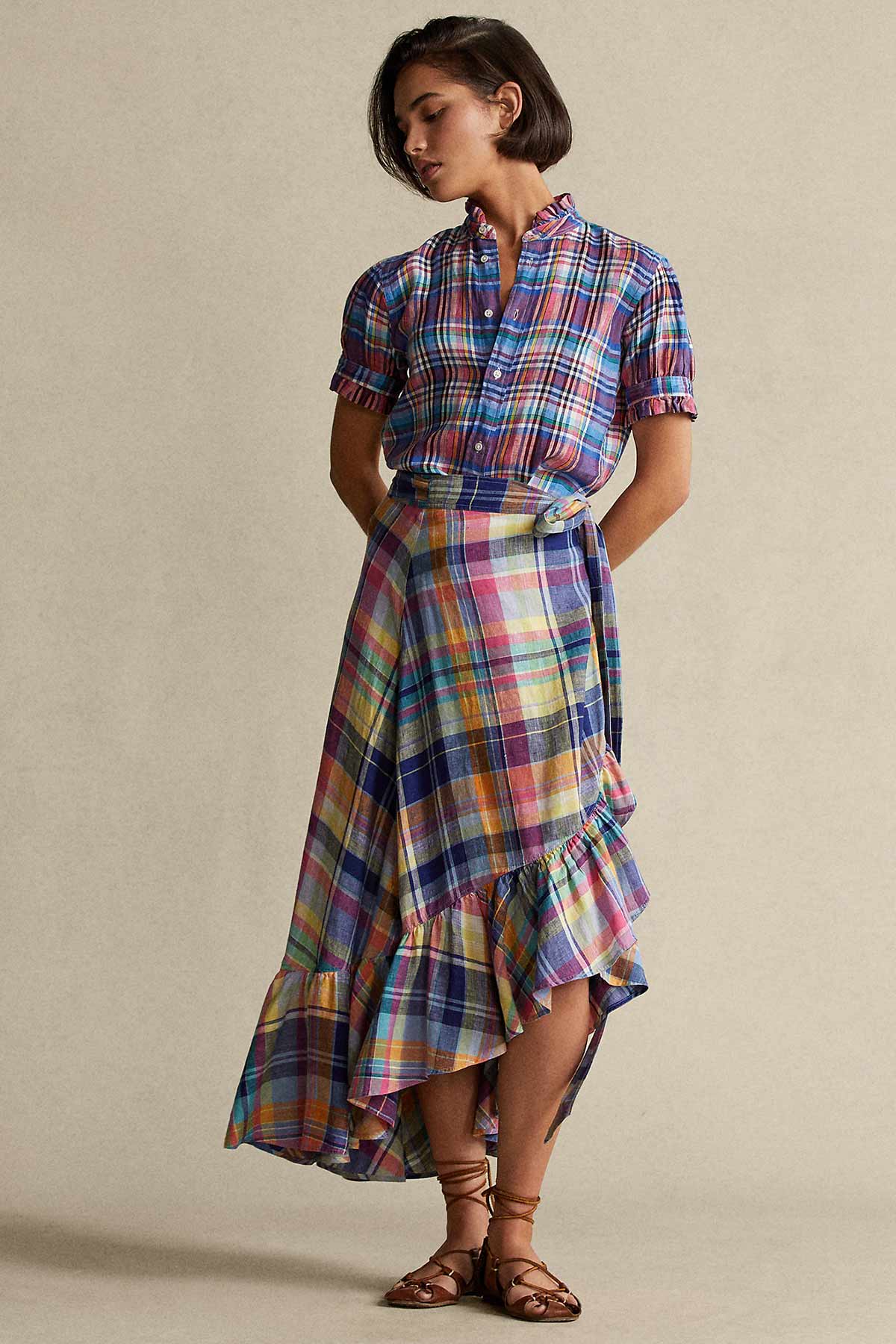 Polo Ralph Lauren Ekoseli Belden Kuşaklı Asimetrik Etek-Libas Trendy Fashion Store