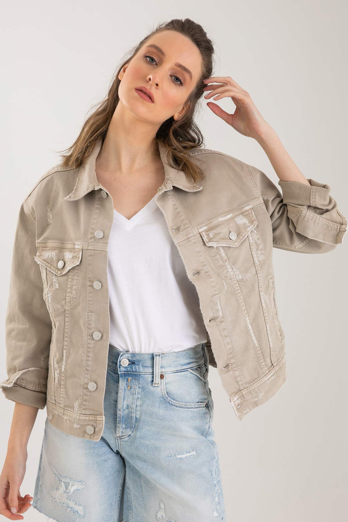 Replay Bej Yıkamalı Jean Ceket-Libas Trendy Fashion Store