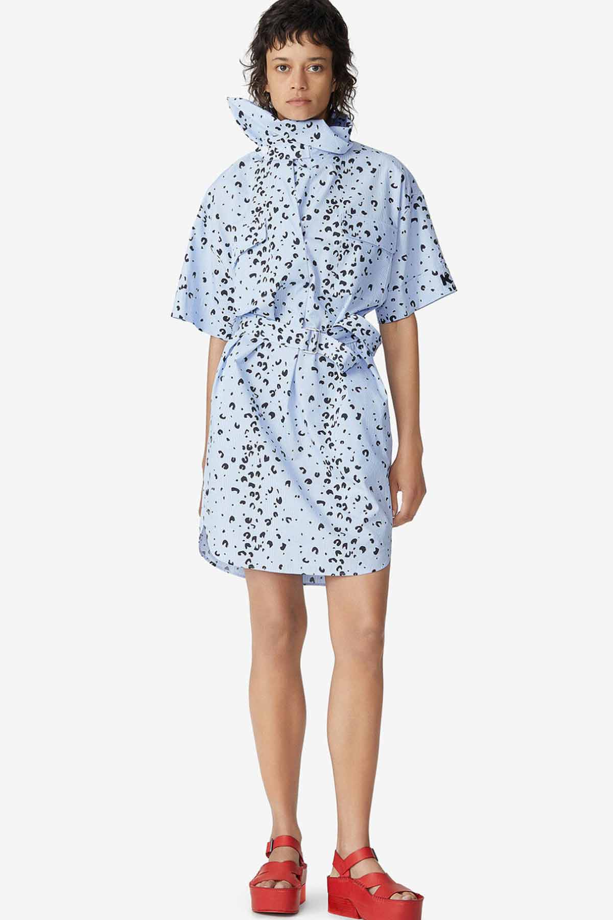 Kenzo Dik Yaka Çita Desenli Elbise-Libas Trendy Fashion Store