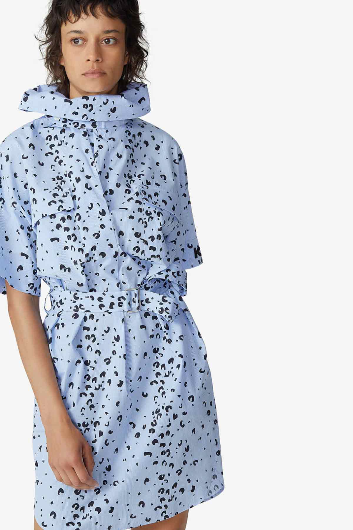 Kenzo Dik Yaka Çita Desenli Elbise-Libas Trendy Fashion Store
