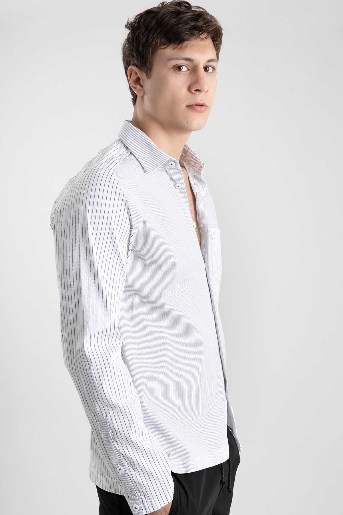 Transit Cep Detaylı Çizgili Gömlek-Libas Trendy Fashion Store