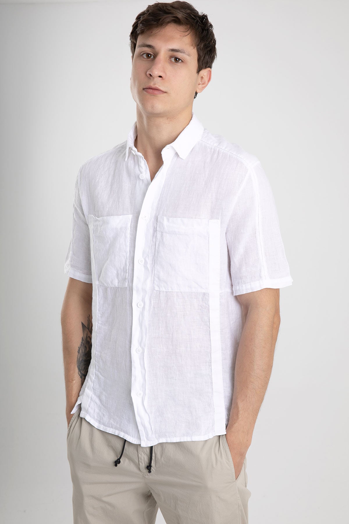 Transit Kısa Kollu Cep Detaylı Keten Gömlek-Libas Trendy Fashion Store