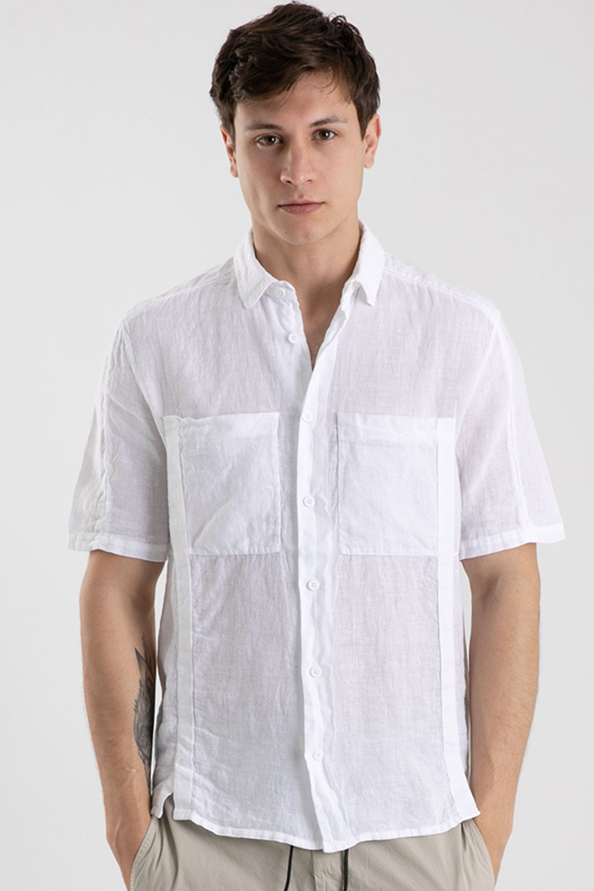 Transit Kısa Kollu Cep Detaylı Keten Gömlek-Libas Trendy Fashion Store