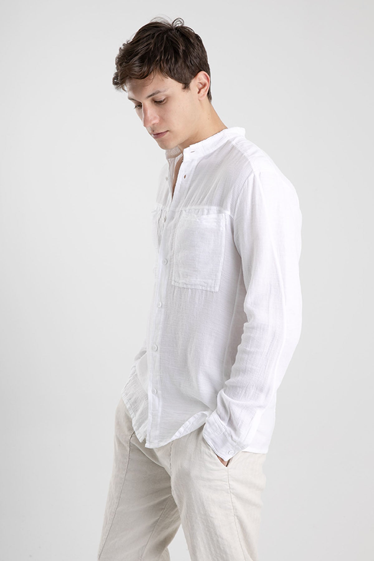 Transit Keten Karışımlı Hakim Yaka Gömlek-Libas Trendy Fashion Store