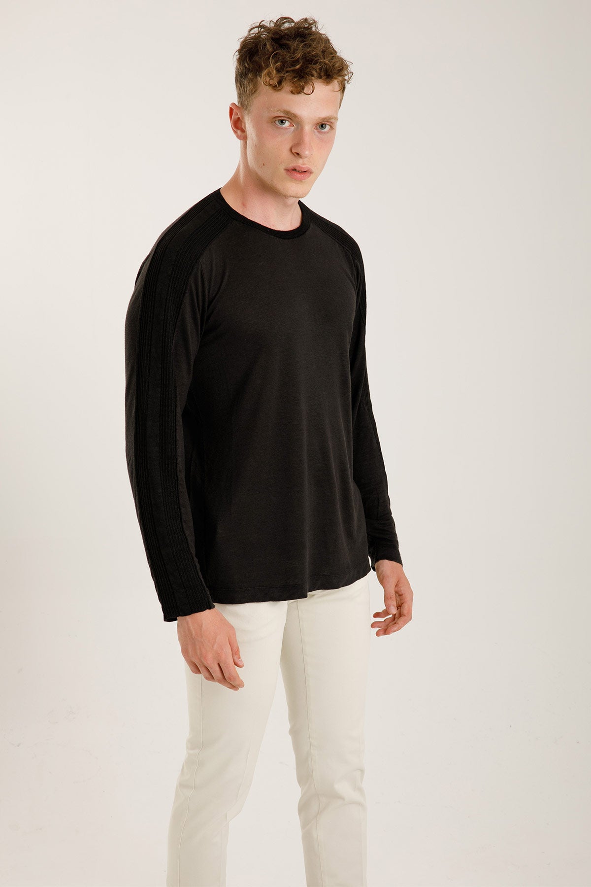 Transit Keten Karışımlı Yuvarlak Yaka Uzun Kollu Triko T-shirt-Libas Trendy Fashion Store