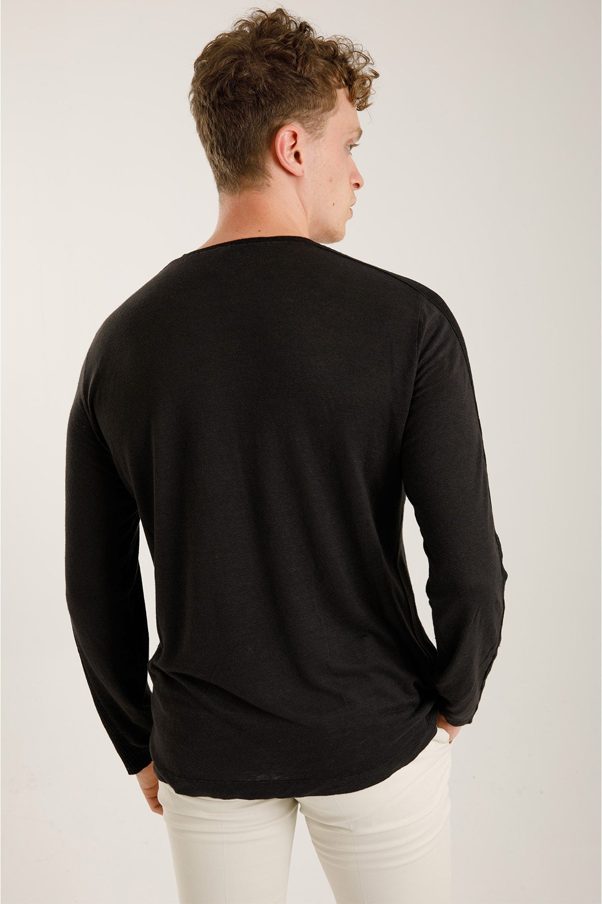 Transit Keten Karışımlı Yuvarlak Yaka Uzun Kollu Triko T-shirt-Libas Trendy Fashion Store