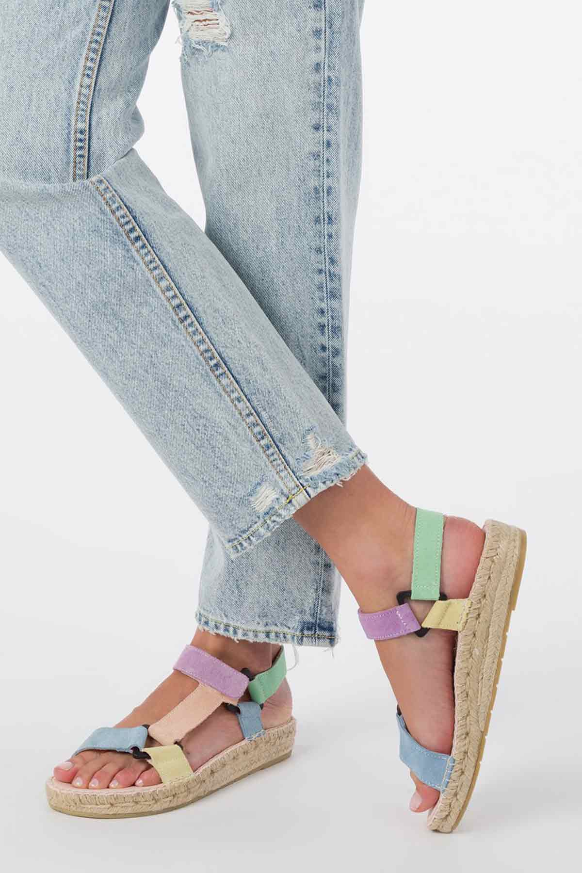 Manebi Pastel Renkli Nubuk Espadril Sandalet-Libas Trendy Fashion Store