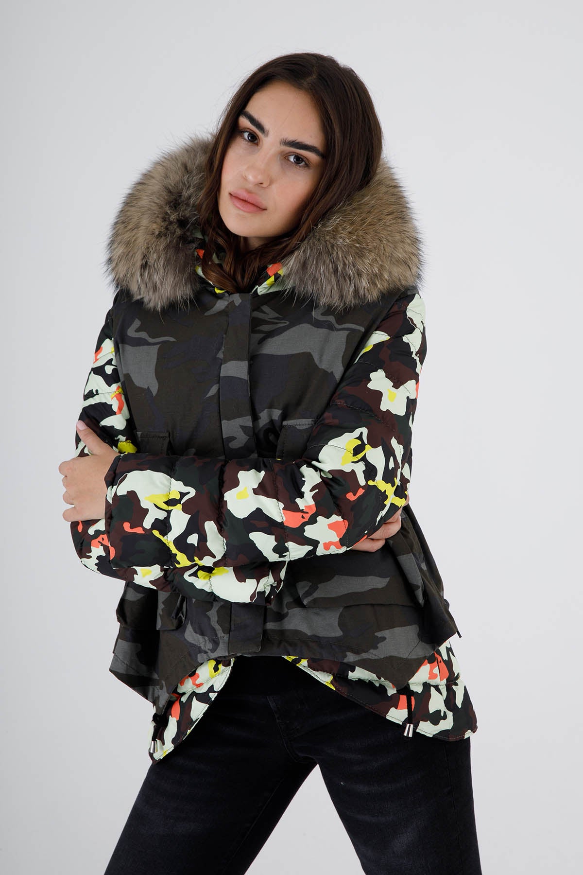 Flo & Clo Kürklü Kamuflaj Desenli Parka-Libas Trendy Fashion Store