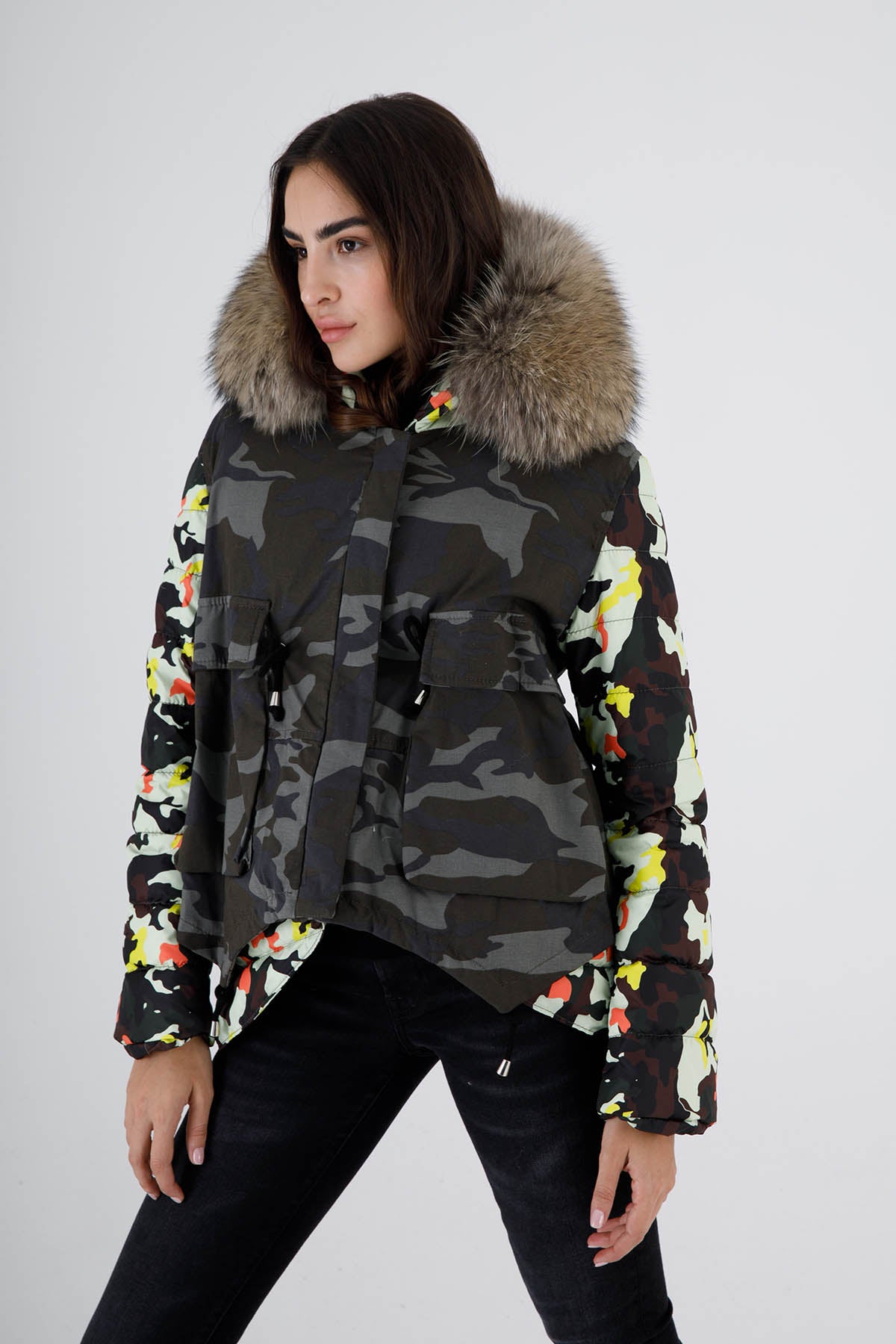 Flo & Clo Kürklü Kamuflaj Desenli Parka-Libas Trendy Fashion Store