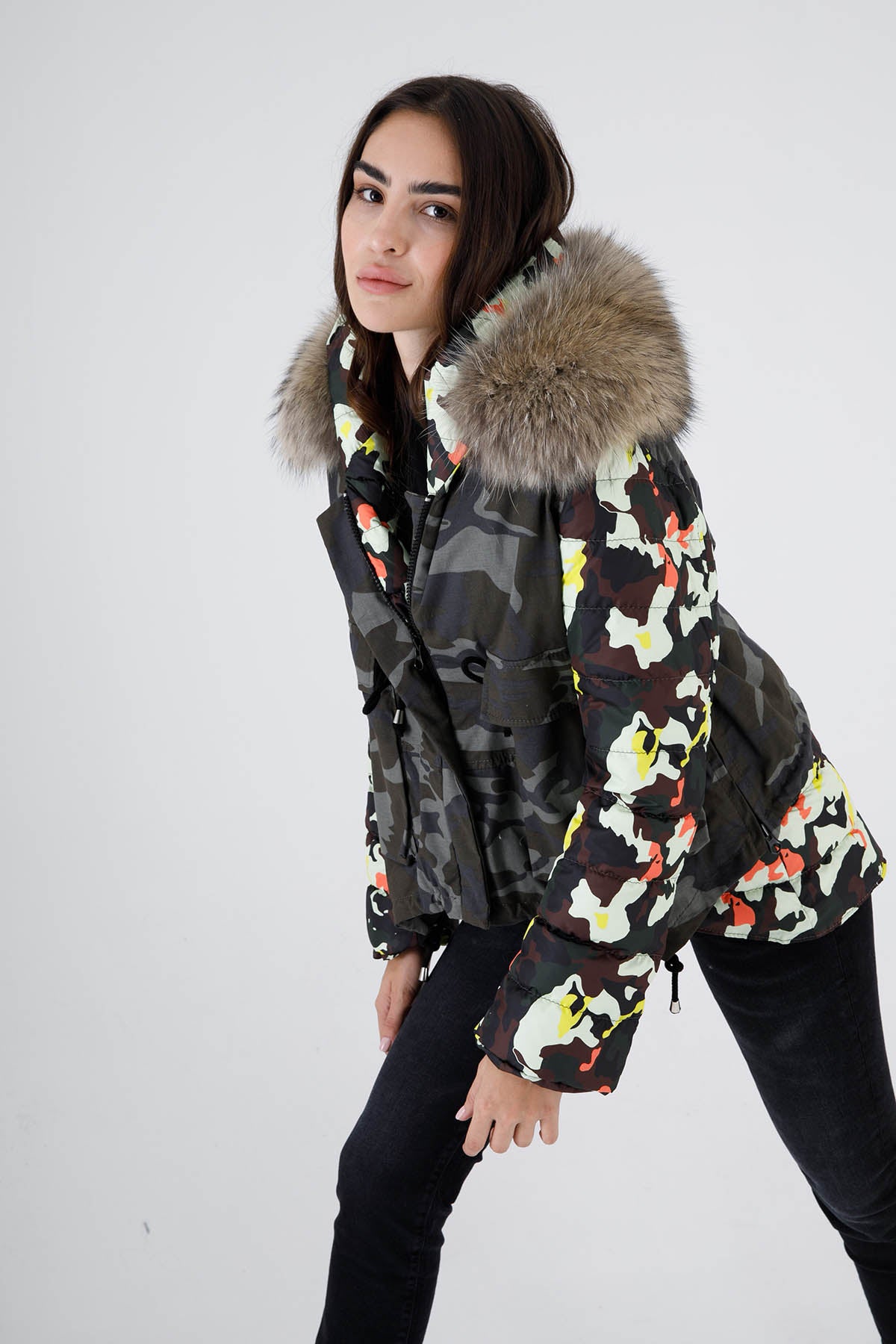 Flo & Clo Kürklü Kamuflaj Desenli Parka-Libas Trendy Fashion Store