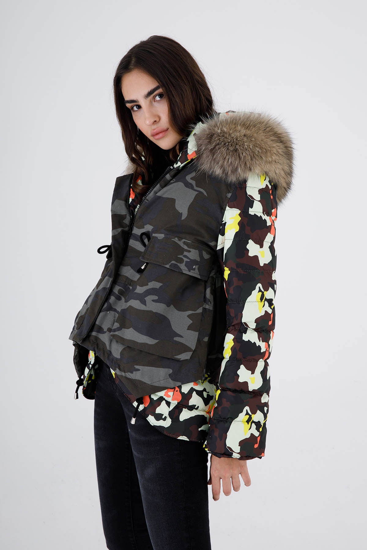 Flo & Clo Kürklü Kamuflaj Desenli Parka-Libas Trendy Fashion Store