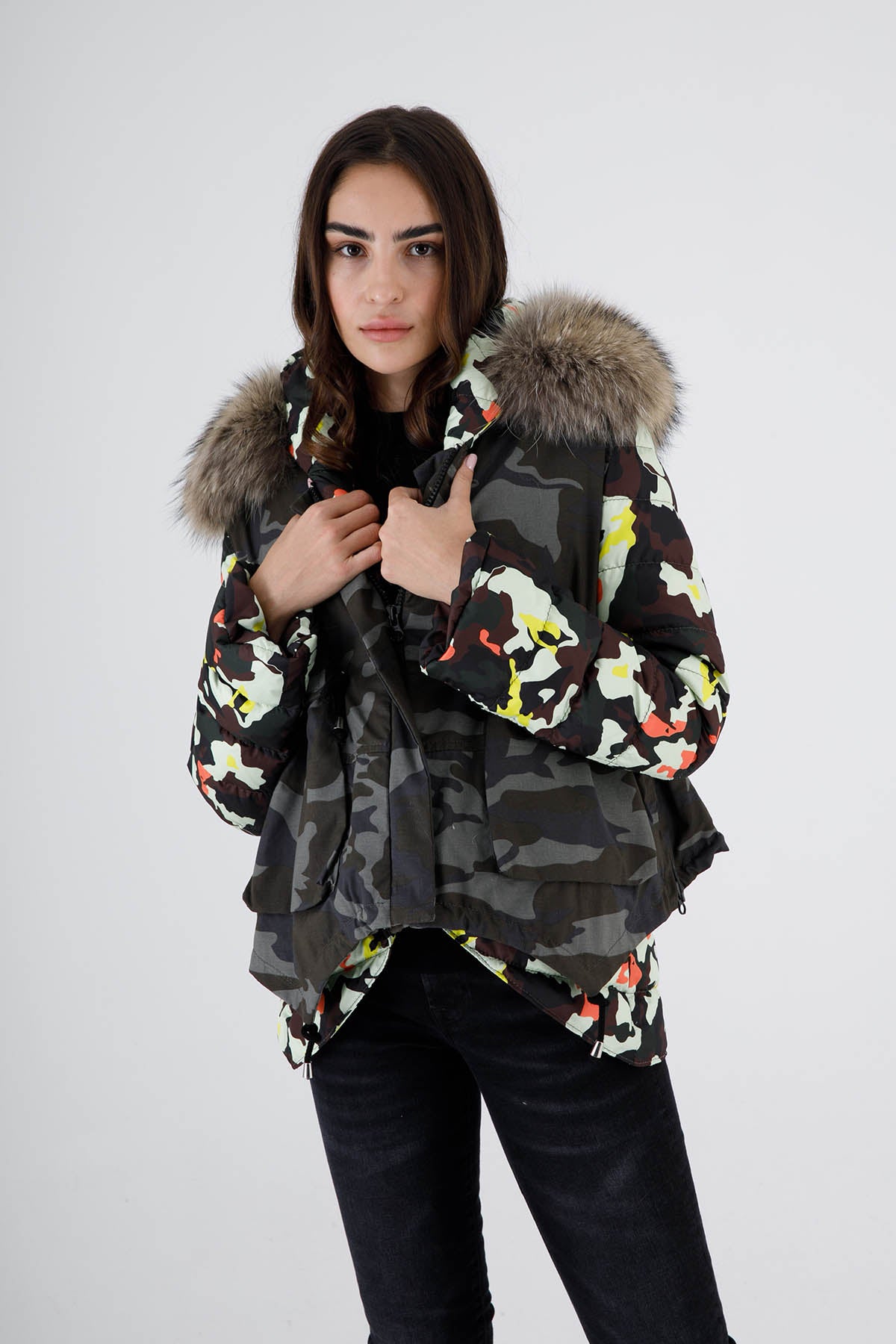Flo & Clo Kürklü Kamuflaj Desenli Parka-Libas Trendy Fashion Store