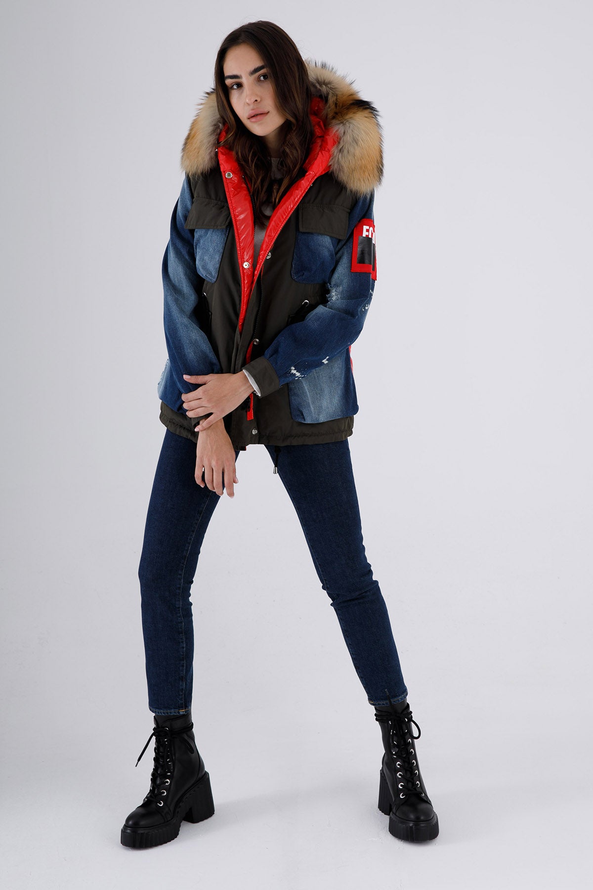 Flo & Clo Kürklü Denim Detaylı Parka-Libas Trendy Fashion Store