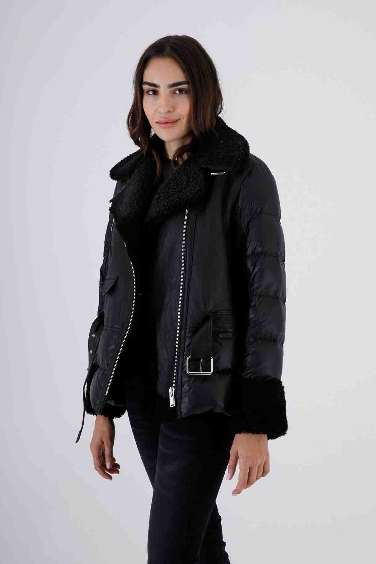 Flo & Clo Arkası Puffer Detaylı Deri Shearling Kaban-Libas Trendy Fashion Store