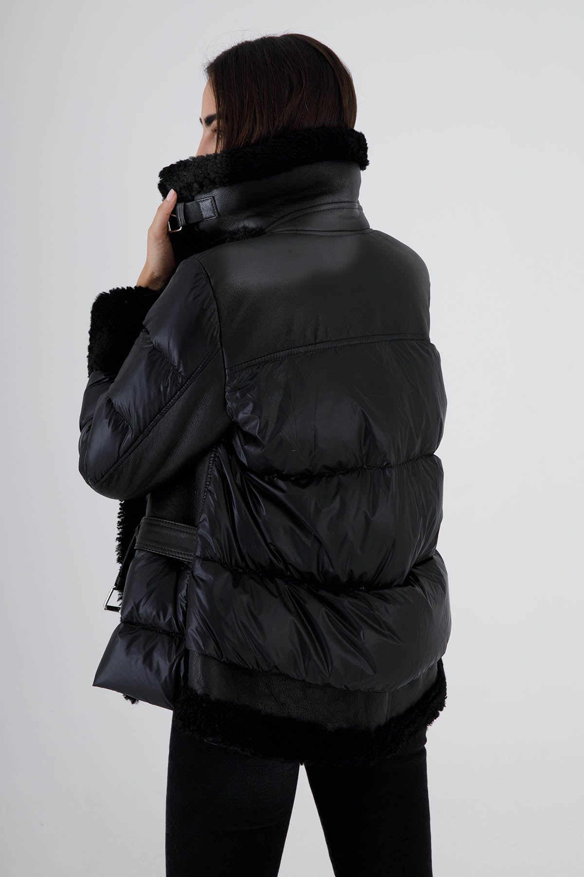 Flo & Clo Arkası Puffer Detaylı Deri Shearling Kaban-Libas Trendy Fashion Store