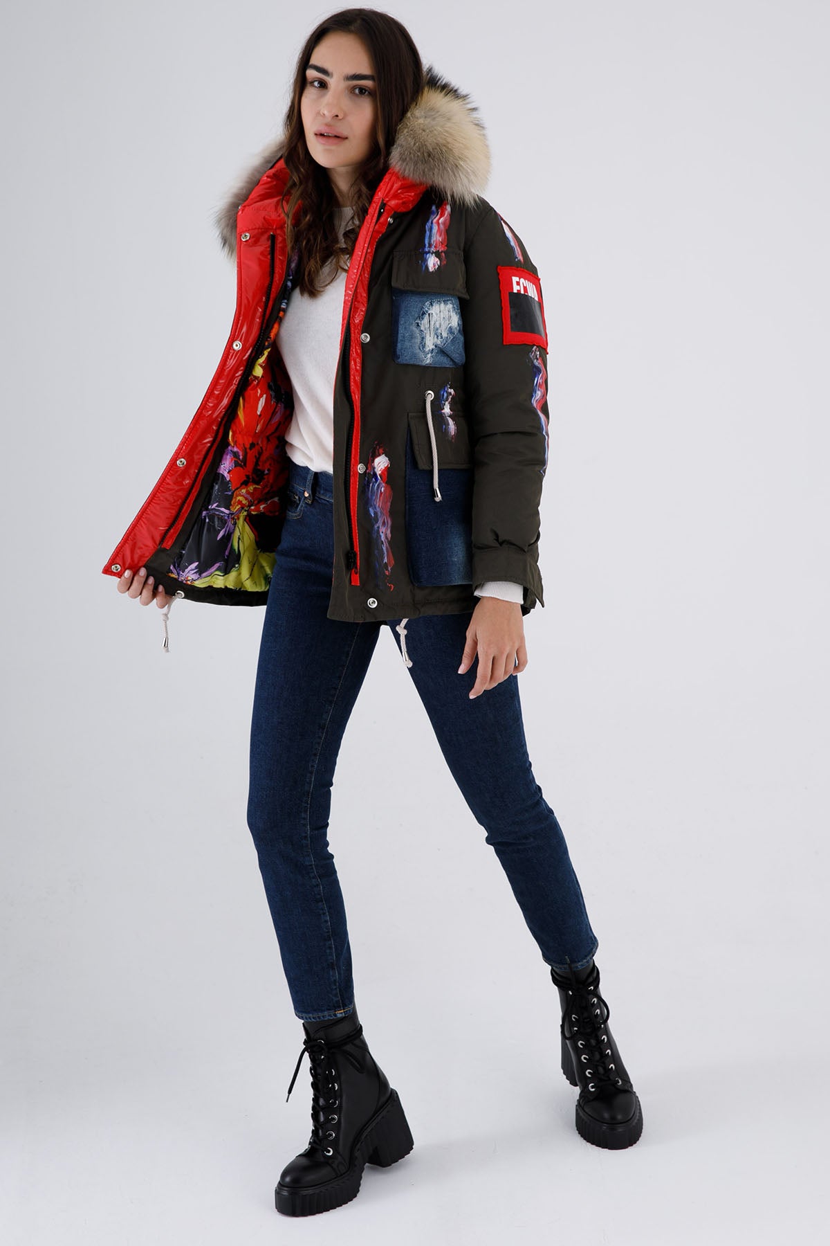 Flo & Clo Kürklü Denim Detaylı Parka-Libas Trendy Fashion Store