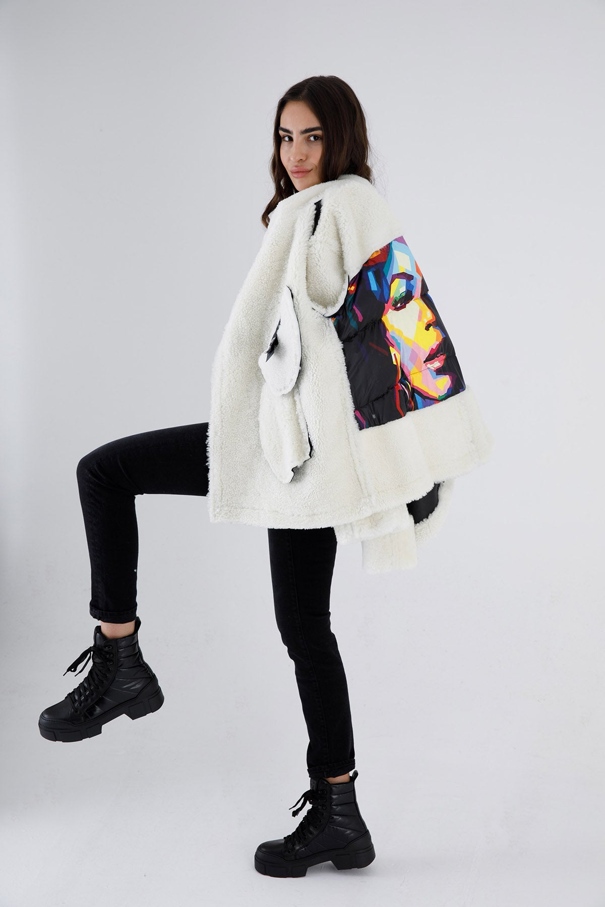 Flo & Clo Arkası Puffer Detaylı Deri Shearling Kaban-Libas Trendy Fashion Store