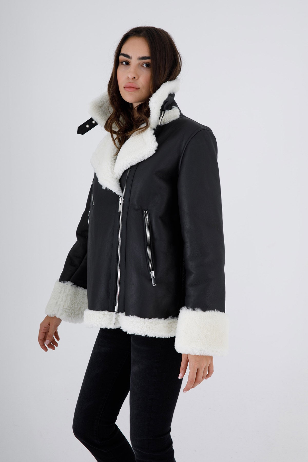 Flo & Clo Arkası Puffer Detaylı Deri Shearling Kaban-Libas Trendy Fashion Store