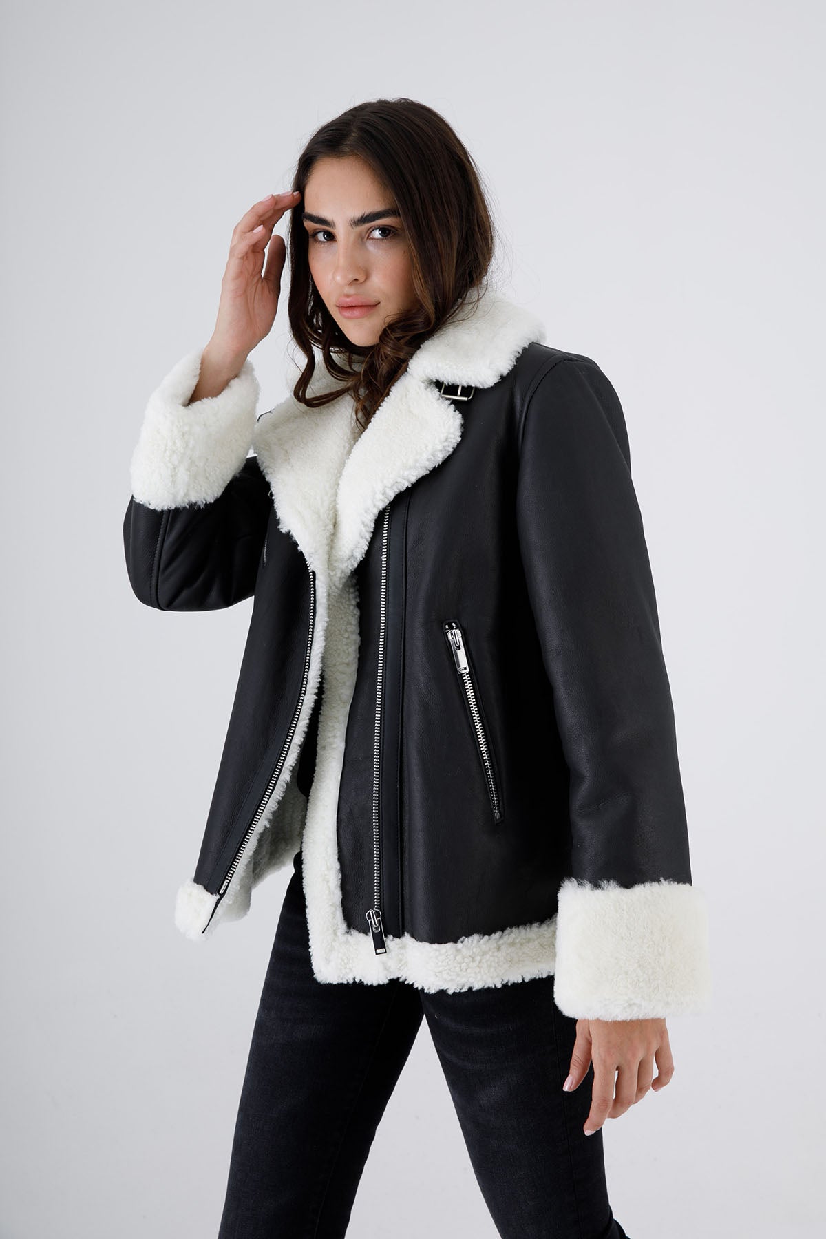 Flo & Clo Arkası Puffer Detaylı Deri Shearling Kaban-Libas Trendy Fashion Store