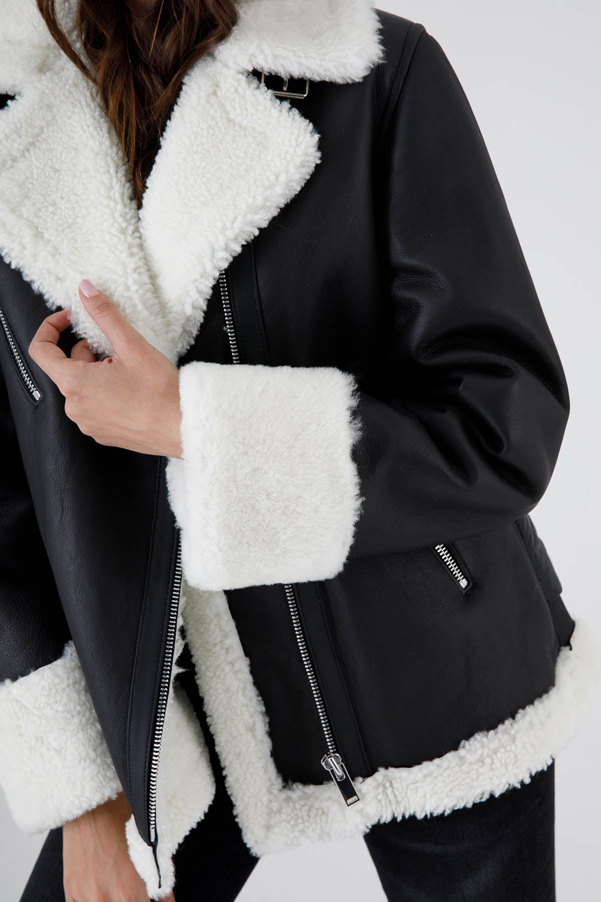 Flo & Clo Arkası Puffer Detaylı Deri Shearling Kaban-Libas Trendy Fashion Store