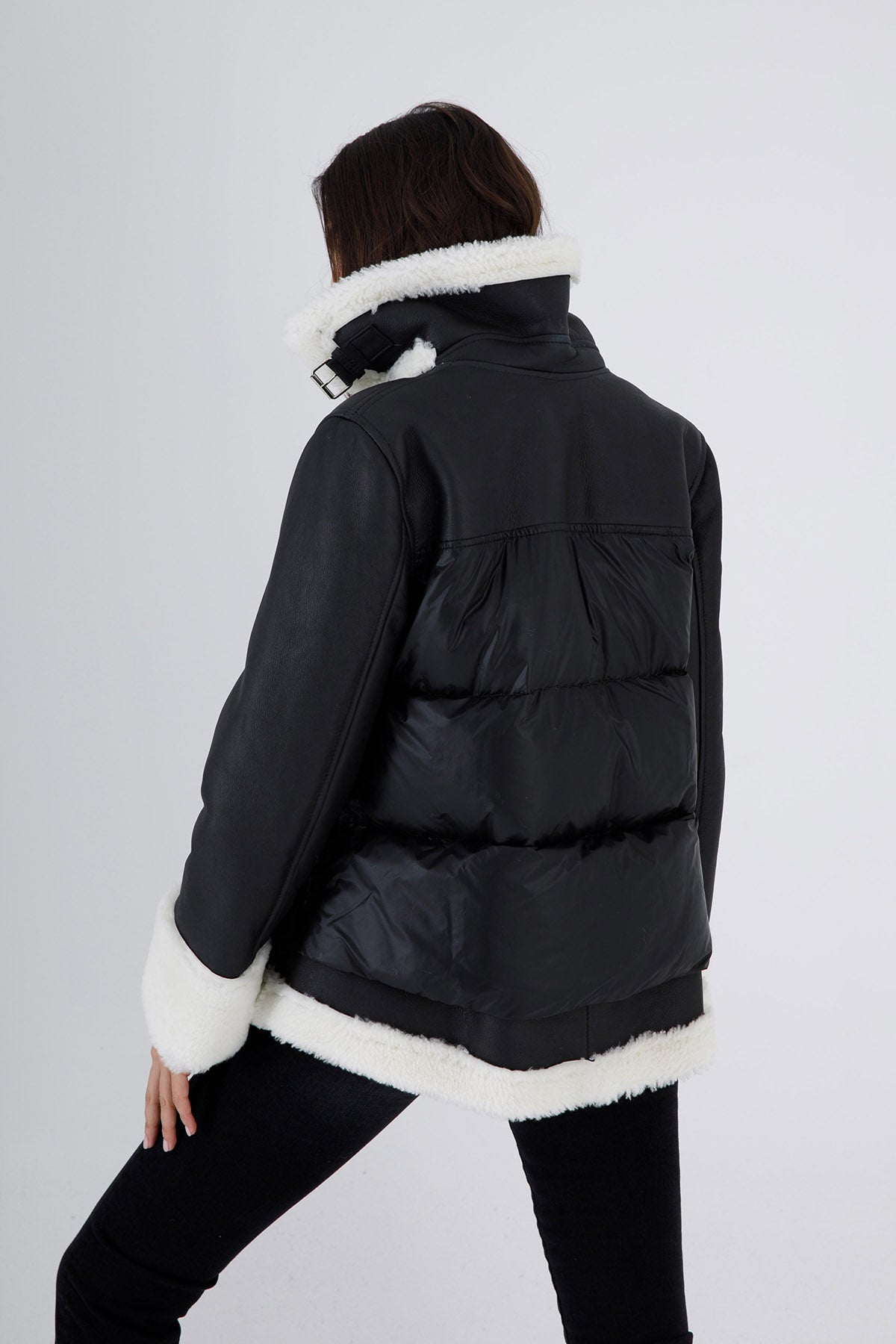 Flo & Clo Arkası Puffer Detaylı Deri Shearling Kaban-Libas Trendy Fashion Store